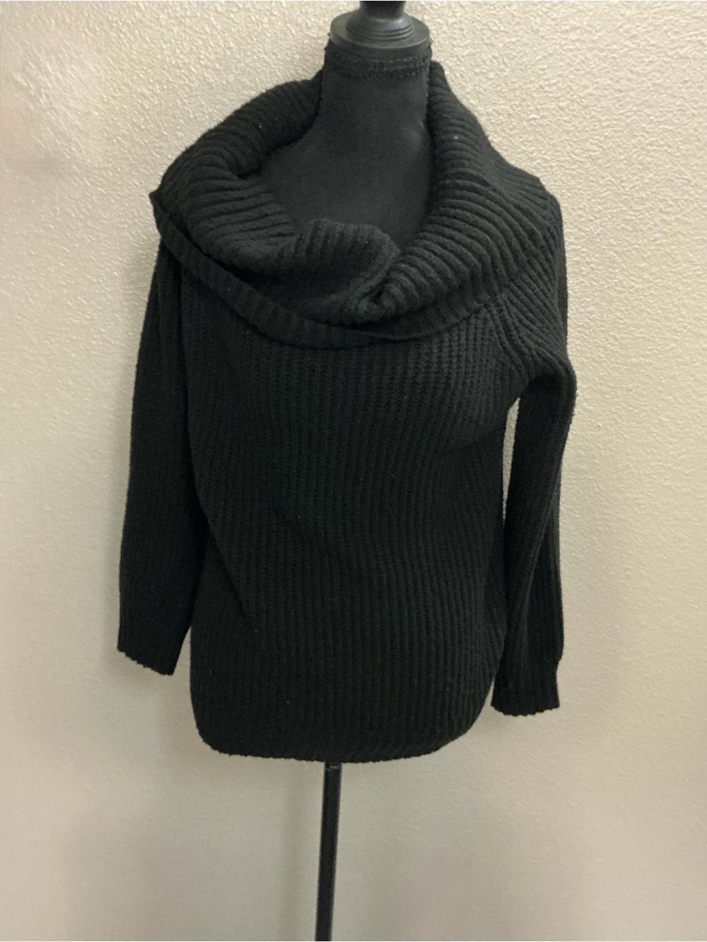 Arizona Love Black Ribbed Cowl Neck Sweater